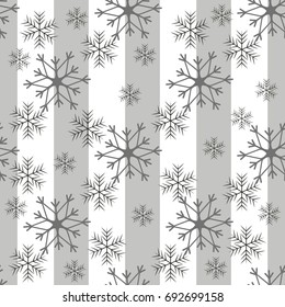 Christmas black and white snowflake seamless pattern. Snowflakes on black and white lines background. Winter snow design wallpaper. Symbol holiday, New Year celebration Vector illustration