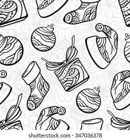 Christmas black and white zendoodles seamless pattern