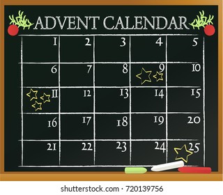 Christmas blackboard background with Advent calendar