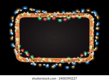 Christmas Blackboard with Lights Banner. Usable wor holiday projects. Isolated on black background.