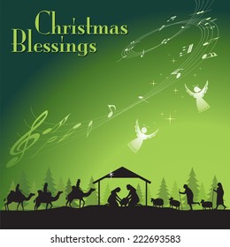 Christmas Blessing. Vector illustration the traditional Christian Christmas Nativity scene.