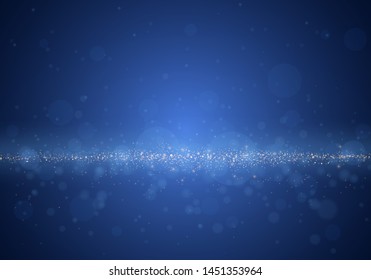 Christmas blue background. Abstract blurred vector background with light glare, bokeh and glowing particles. Lighting effects of flash. Abstract illustration Vector