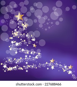 Christmas blue background with abstract new year's tree and stars