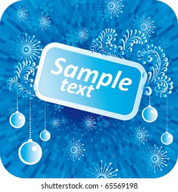 Christmas blue background with balls and space for text