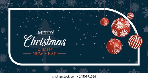 Christmas blue background with balls. Vector Illustration.