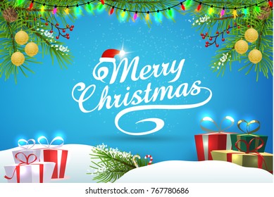 Christmas blue background and elements