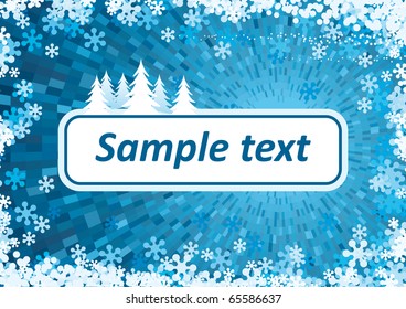 Christmas blue background with frame for text and snowflake border