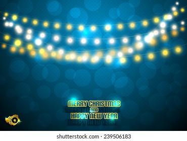 Christmas blue background with garlands