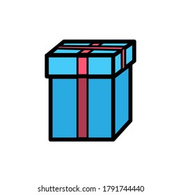 Christmas blue background with gift box and snowfl.