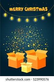 Christmas blue background with gifts. Merry Christmas illustration.