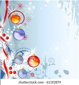 Christmas blue background with hanging balls