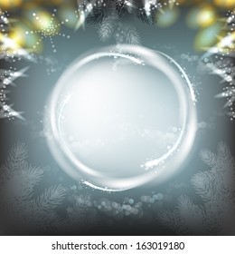Christmas blue background with lights and place for text