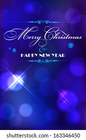 Christmas blue background with Merry Christmas and Happy New Yea