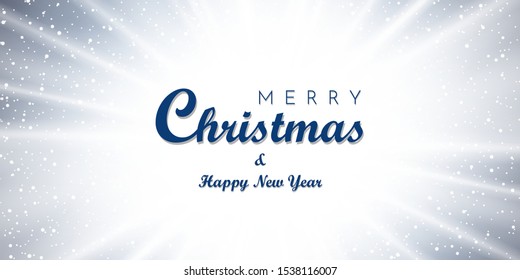 Christmas blue background. Merry Christmas wish, Happy New year holiday winter Xmas card. Vintage greeting sun rays design. Snowflake snow decoration. Magic shine star, sparkle Vector illustration