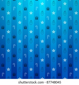 Christmas blue background. Pattern with star and gift.