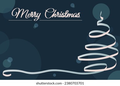 Christmas Blue Background with Ribbon Christmas Tree