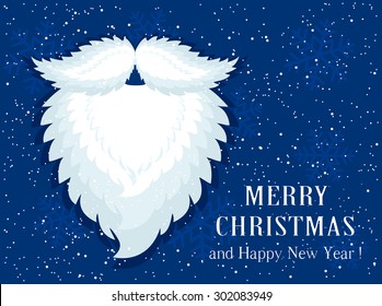 Christmas blue background with Santa beard and snow, illustration.