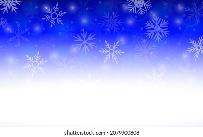 Fondo azul de Navidad con copos de nieve. 