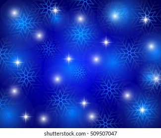 Christmas blue background with snowflakes, vector illustration