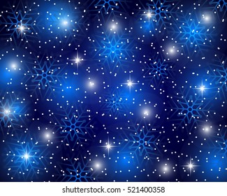 Christmas blue background with snowflakes, vector illustration