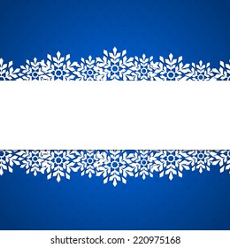 Christmas Blue background with snowflakes and white frame. Vector illustration. Eps10.