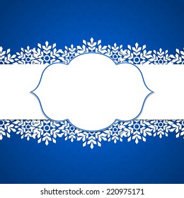 Christmas Blue background with snowflakes and white frame. Vector illustration. Eps10.