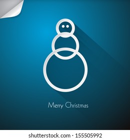 Christmas Blue Background with Snowman Made from Paper 