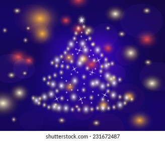 Christmas blue background with Christmas tree.