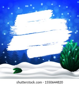 Christmas blue background, winter landscape, fall snowflake and snow. Vector illustration template