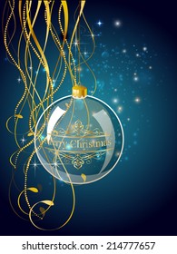 Christmas blue ball decoration with gold
