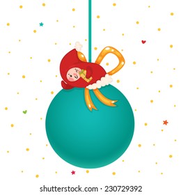 Christmas blue ball and Elf, vector.