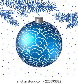 Christmas blue ball with sheep. Vector background.