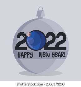 Christmas blue ball symbol of 2022. New year, year of the tiger, water sign ro Chinese calendar. Vector for postcards, banners, booklets and leaflets design. Vector eps10 illustration