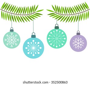 Christmas blue baubles ornaments. Vector illustration