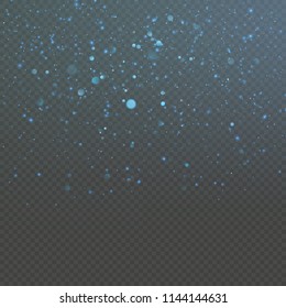 Christmas blue bokeh snowfkakes overlay effect on transparent background. EPS 10