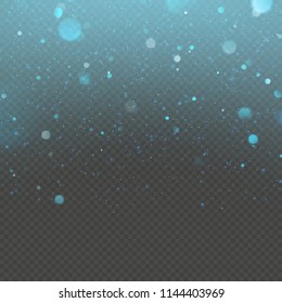 Christmas blue bokeh snowfkakes overlay effect on transparent background. EPS 10