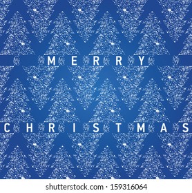 Christmas blue card with grungy Christmas trees in a row on background