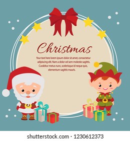 christmas blue card with santa elf children