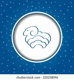 Christmas  blue card with sheep. Vector background. 