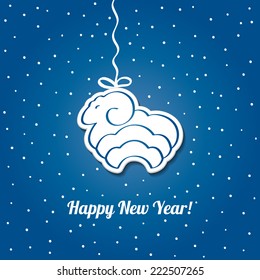 Christmas  blue card with sheep. Vector background. 