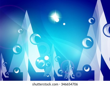 Christmas blue color abstract background with white transparent snowflakes. Holiday winter template, New Year layout