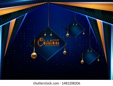 christmas blue dark background with border made of cutout gold foil stars and silver snowflakes chic-xma