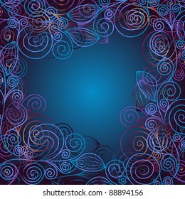 Christmas blue elegance frame with curls (vector EPS 10)