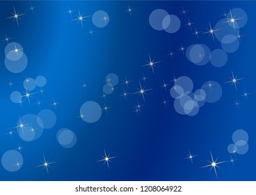 Christmas in blue, empty background made with starry sky and blurry lights 