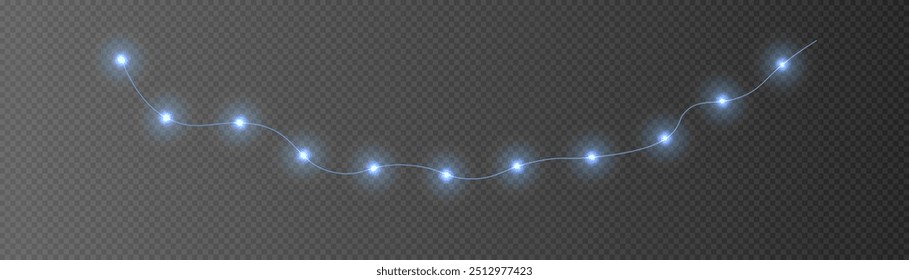 Christmas blue garlands, dust, sparkle, and a star. Decorative element for greeting cards, invitations, backgrounds, business cards. Winter collection Christmas background. Light glow sparkl.