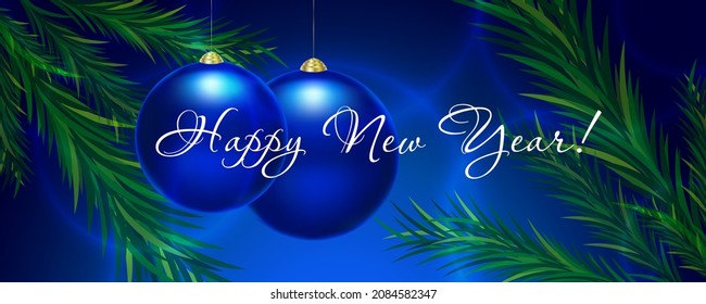 Christmas blue glass balls. New Year banner for the site