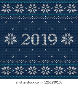 Christmas blue jumper fragment with 2019 New Year. Vector illustration