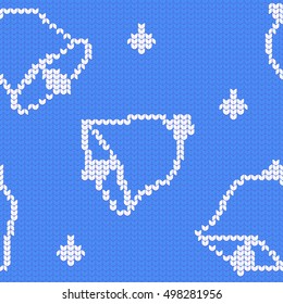 christmas blue knitted seamless pattern with bells