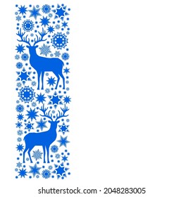 Christmas blue pattern. Happy New Year background. Xmas  reindeer, gifts,  snowflakes. Vector decoration for greeting  card.