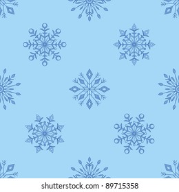 Christmas blue seamless background with graphic snowflakes. Vector